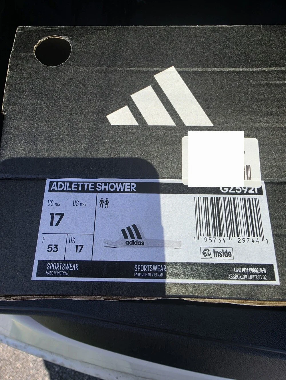 NWT Adidas White Adilette Shower Sandals with Black Stripes Size 17